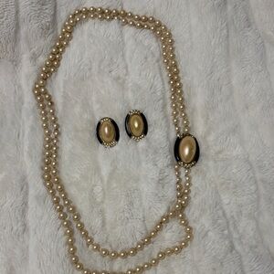 Vintage faux pearl necklace and earrings set
